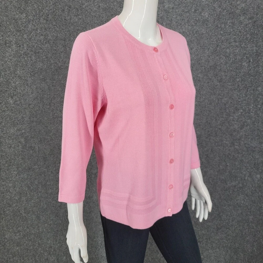 Isaac Mizrahi Live Button Front Border Stitch Cardigan Small Sz Pink Modern Top - Picture 5 of 10
